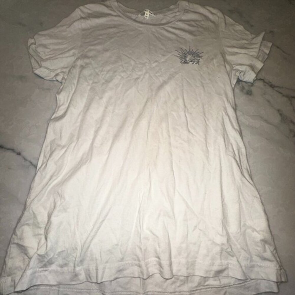Future State White Graphic Tee with Sun DesignCasual Soft Short Sleeve T-Shirt